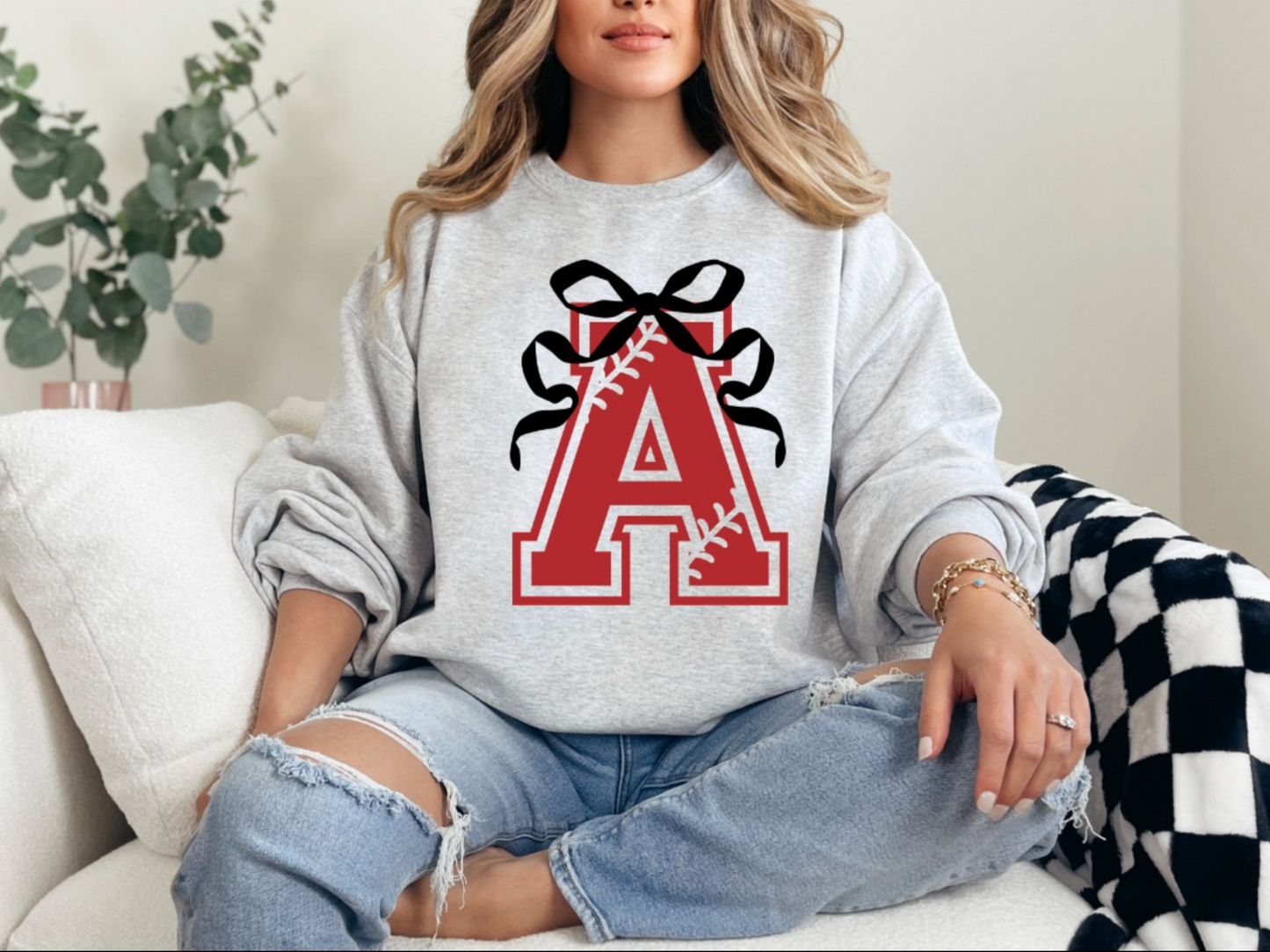 Baseball A w/ Bow- Sweatshirt